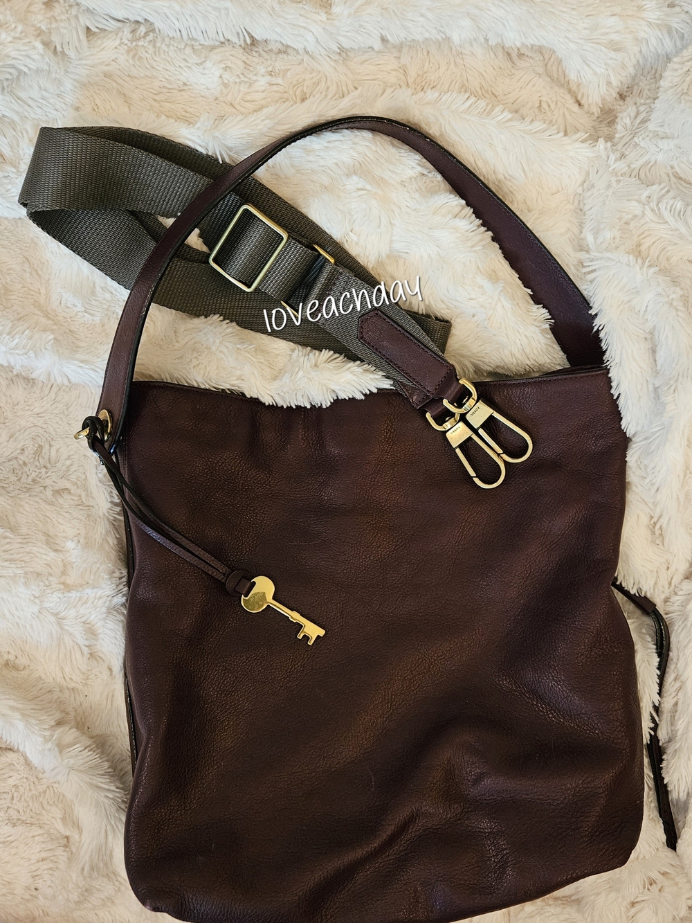 Fossil☆Leather Hobo Bag in Deep Burgundy